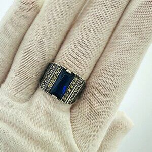 Vintage 925 Sterling Silver Blue Stone Ring Size 7.5